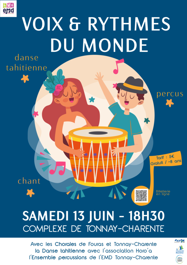 affiche avec une danseuse tahitienne, un percussionniste et ils chantent